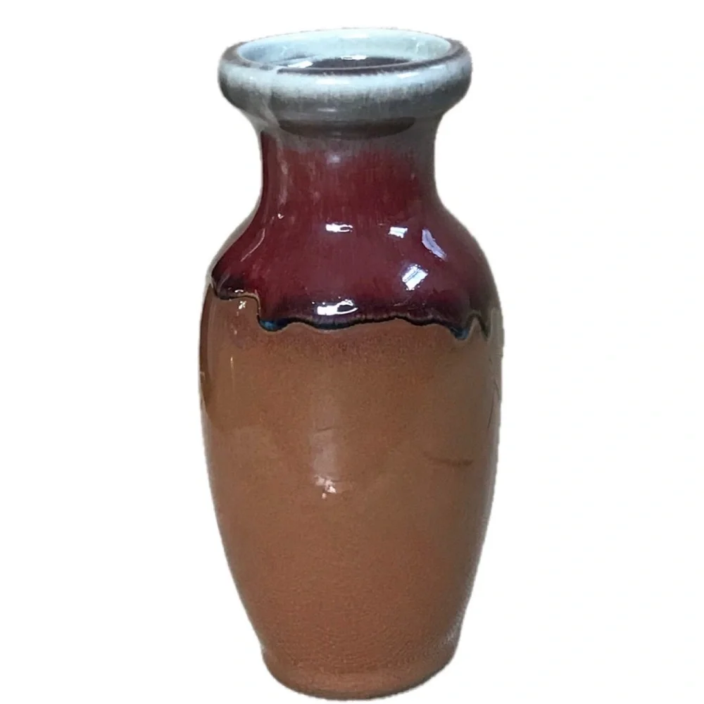 Small Hosley Red Brown Drip Glaze Pottery Vase Rustic Farmhouse Farmcore Cottage